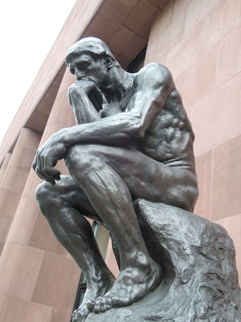 The statue “The Thinker” was created by the French sculptor Auguste Rodin. Rodin first conceived the figure around 1880 as part of a much larger sculptural project called The Gates of Hell, a monumental doorway inspired by Divine Comedy by Dante Alighieri.
